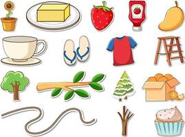 Sticker set of mixed daily objects vector