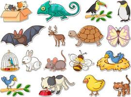 Sticker set of cartoon wild animals vector