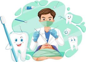 Dentist man examining patient teeth on white background vector