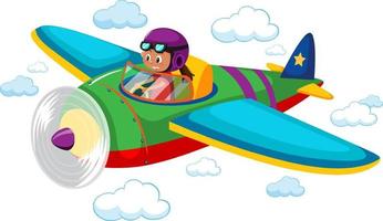 Girl flying cute airplane in the sky vector