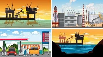 Set of oil petrol and gas relevant scene vector