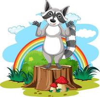 Raccoon standing on log vector