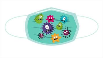 Mask with virus on surface after used. vector illustration video