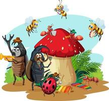 Group of beetles and bees cartoon character vector