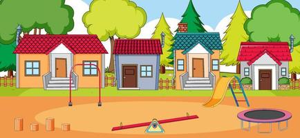 escena con casas y parque infantil. vector