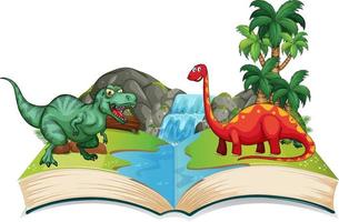 Opened book with various dinosaurs cartoon vector