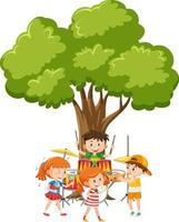 Children playing music under the tree vector
