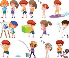 Set of children doing different activities on white background vector