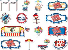 Sticker set of amusement park and fun fair objects vector