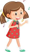 Cute girl cartoon holding microphone singing vector