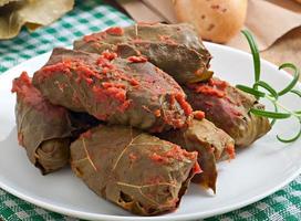 Dolma, stuffed grape leaves, turkish and greek cuisine photo