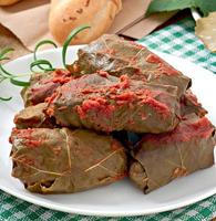 Dolma, stuffed grape leaves, turkish and greek cuisine photo