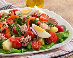 Salad with tuna, tomatoes, potato and onion photo