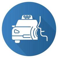 Blue taxi call flat design long shadow glyph icon. Transport search voice command idea. Sound control, audio order, conversation. Smart virtual assistant. Vector silhouette illustration