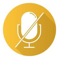 Yellow microphone forbidden flat design long shadow glyph icon. Sound recorder error notification idea. Recording prohibited. Voice speaker installation mistake. Vector silhouette illustration