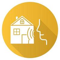 Yellow smart home control flat design long shadow glyph icon. Voice management idea. Distant command. Speech, soundwave. Innovative technology, automation system. Vector silhouette illustration