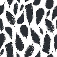 Hand drawn bird feathers, black silhouettes seamless pattern vector