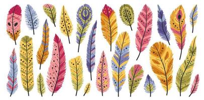 conjunto de plumas tribales de animales de colores decorativos vector