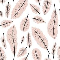 Hand drawn white bird feathers, in flat style seamless pattern vector