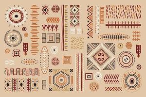 Colorful African art decoration tribal geometric shapes set.