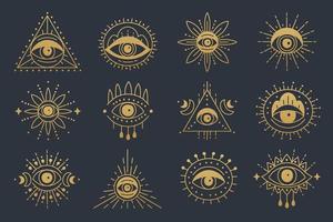 Line art icon set of gold evil eye in linear style