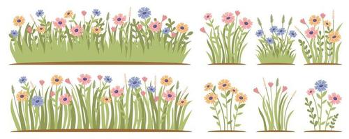 Spring forest and garden flowers isolated on white set vector
