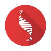 DNA spiral strand red flat design long shadow glyph icon. Deoxyribonucleic, nucleic acid helix stripes. Chromosome. Molecular biology. Genetic code. Genome. Genetics. Vector silhouette illustration