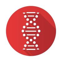 DNA spiral red flat design long shadow glyph icon. Connected dots, lines. Deoxyribonucleic, nucleic acid helix. Chromosome. Molecular biology. Genetic code. Genetics. Vector silhouette illustration