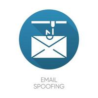 Email spoofing blue flat design long shadow glyph icon. Illegitimate business. Fake sender. Spamming. Mail phishing. Cybercrime. blue flat design long shadow glyph icon. Vector silhouette illustration