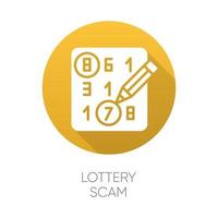 Lottery scam yellow flat design long shadow glyph icon. Advance-fee fraud. Sweepstake contest. Prize scamming. Gambling. Upfront payment. Fraudulent scheme. Vector silhouette illustration