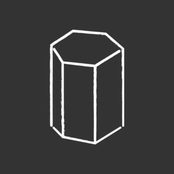 Hexagonal prism chalk icon. Geometric dimensional figure. Hexagon based decorative element. Polygonal construct. Abstract shape. Simple print. Isometric form. Isolated vector chalkboard illustration