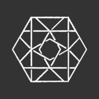 Ornamental hexagon chalk icon. Decorative geometric figure. Crossed lines. Tile texture element. Square and romb outline. Abstract shape. Isometric form. Isolated vector chalkboard illustration
