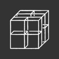 Cube chalk icon. Geometric gridded figure. Graphic abstract shape. Transparent blocks and clear boxes. Polygonal decorative element. Complex isometric form. Isolated vector chalkboard illustration