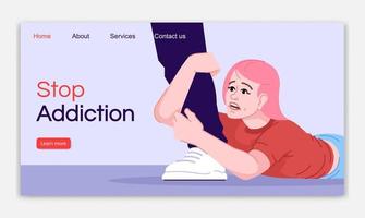 Stop addiction landing page vector template. Mental health problem website interface idea with flat illustrations. Psychological help, therapy homepage layout. Web banner, webpage cartoon concept