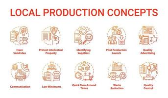 Local production concept icons set. Planning and launching small business. Commercial activity. Company management idea thin line illustrations. Vector isolated outline drawings