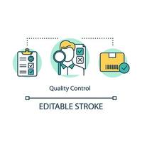 Quality control concept icon. Local production idea thin line illustration. Examination of products. Verification of quality level. Vector isolated outline drawing. Editable stroke