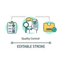 Quality control concept icon. Local production idea thin line illustration. Examination of products. Verification of quality level. Vector isolated outline drawing. Editable stroke