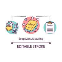 Soap manufacturing concept icon. Local production idea thin line illustration. Small bussiness handmade products. Traditional recipe, formula. Vector isolated outline drawing. Editable stroke