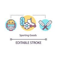Sporting goods concept icon. Local production idea thin line illustration. Equipment for kids, active hobbies. Outdoor games, activities.Vector isolated outline drawing. Editable stroke vector