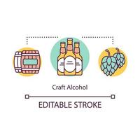 Craft alcohol concept icon. Beer local production idea thin line illustration. Small bussiness. Regional brewery products. Craft distillery. Vector isolated outline drawing. Editable stroke