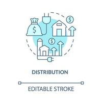 icono de concepto turquesa de distribución. impacto de la electrificación rural idea abstracta ilustración de línea delgada. dibujo de contorno aislado. trazo editable. roboto-medium, innumerables fuentes pro-bold utilizadas vector
