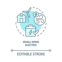 Small wind electric turquoise concept icon. Rural electrification technology abstract idea thin line illustration. Isolated outline drawing. Editable stroke. Roboto-Medium, Myriad Pro-Bold fonts used vector