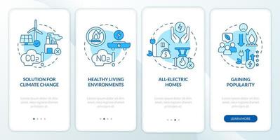 Benefits of electrification blue onboarding mobile app screen. Walkthrough 4 steps graphic instructions pages with linear concepts. UI, UX, GUI template. Myriad Pro-Bold, Regular fonts used vector