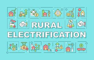 Rural electrification word concepts blue banner. Remote areas. Infographics with linear icons on background. Isolated typography. Vector color illustration with text. Arial-Black font used