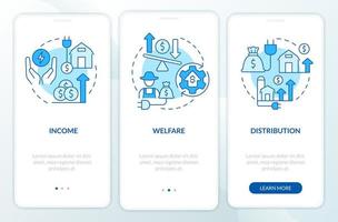 Impact of rural electrification blue onboarding mobile app screen. Walkthrough 3 steps graphic instructions pages with linear concepts. UI, UX, GUI template. Myriad Pro-Bold, Regular fonts used vector