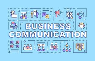 Business communication word concepts blue banner. Working relationships. Infographics with linear icons on background. Isolated typography. Vector color illustration with text. Arial-Black font used