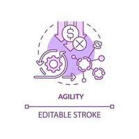 Agility purple concept icon. Application feature. Programming app. Web 3 0 abstract idea thin line illustration. Isolated outline drawing. Editable stroke. Arial, Myriad Pro-Bold fonts used vector