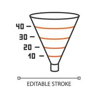 Funnel graph linear icon. Marketing strategy chart. Conversion economic plan. Business research presentation. Thin line illustration. Contour symbol. Vector isolated outline drawing. Editable stroke