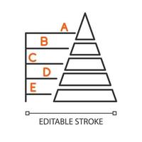 Pyramid graph linear icon. Info hierarchy chart. Data connection presentation. Business model visualisation. Thin line illustration. Contour symbol. Vector isolated outline drawing. Editable stroke