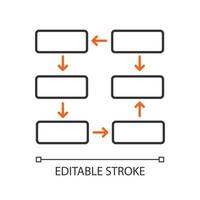 Connection diagram linear icon. Wiring chart. Progress stages. Network diagram. Closed cycle report. Thin line illustration. Contour symbol. Vector isolated outline drawing. Editable stroke